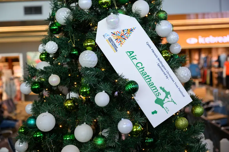 Detail photo of Air Chathams Christmas Tree in the Wellington Airport Christmas Tree Festival 2025