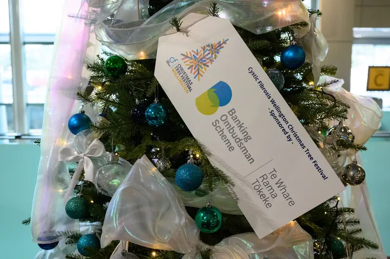 Detail photo of Banking Ombudsman Christmas Tree in the Wellington Airport Christmas Tree Festival 2025