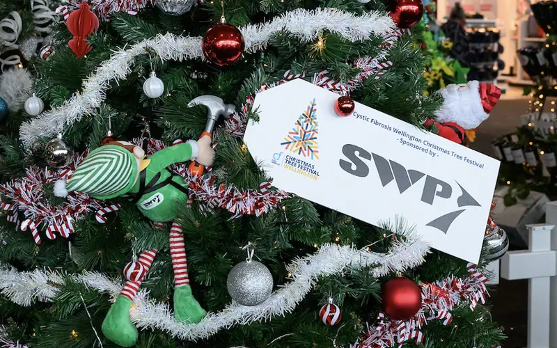 Detail photo of SWP Christmas Tree in the Wellington Airport Christmas Tree Festival 2025