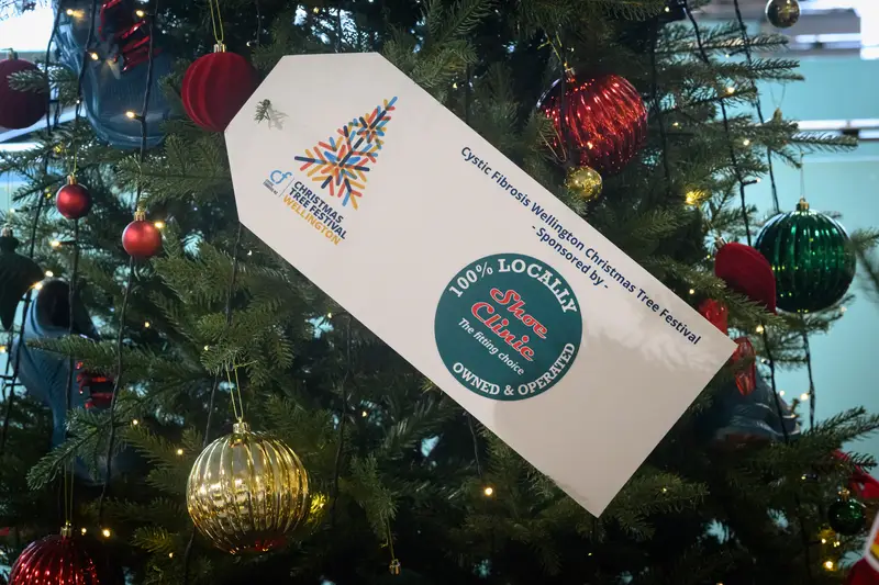 Detail photo of Shoe Clinic Christmas Tree in the Wellington Airport Christmas Tree Festival 2025