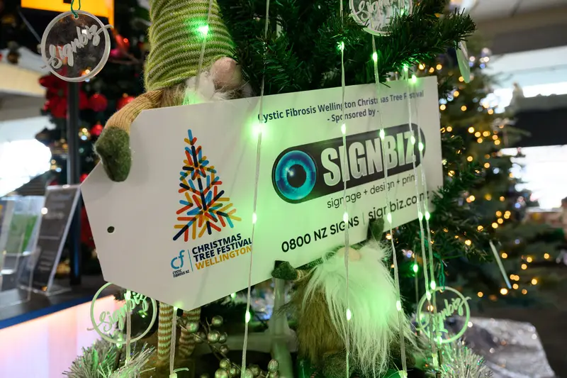 Detail photo of Signbiz Christmas Tree in the Wellington Airport Christmas Tree Festival 2025