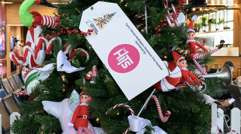 Detail photo of The Hits Christmas Tree in the Wellington Airport Christmas Tree Festival 2025