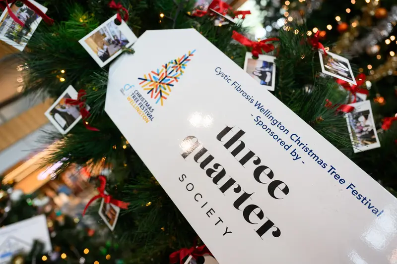 Detail photo of Three Quarter Society Christmas Tree in the Wellington Airport Christmas Tree Festival 2025