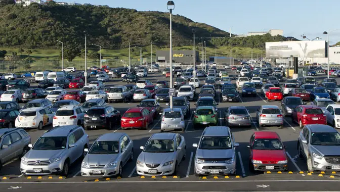 A busy car park at Wellington Airport